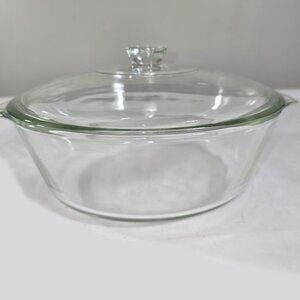 Anchor Hocking Fire-King Casserole w/Cover Round Glass Baking Dish 3 Quart